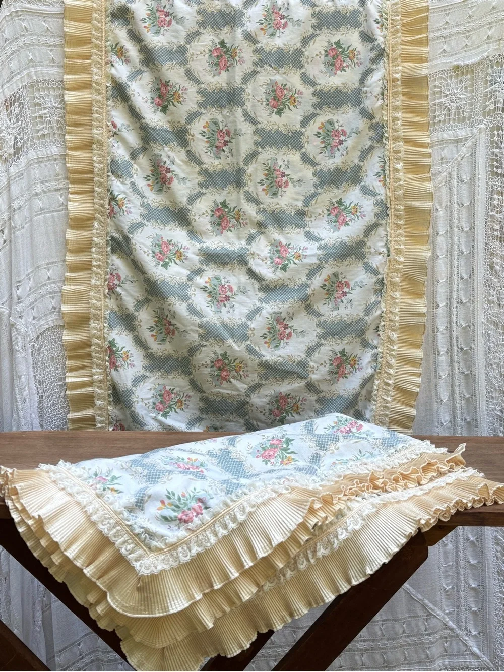 Victorian Set of 2 Pillow Cases/Shames  King with lace and ruffles